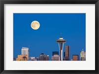 Framed Seattle Skyline View With Full Moon