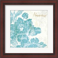 Framed 'Toile Roses VI Teal Happiness' border=