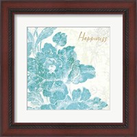 Framed 'Toile Roses VI Teal Happiness' border=