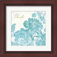 Framed 'Toile Roses V Teal Cherish' border=