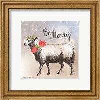 Framed 'Vintage Christmas Be Merry Sheep' border=