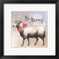 Framed 'Vintage Christmas Be Merry Sheep' border=