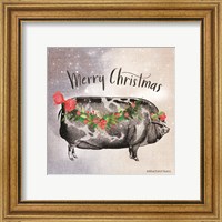 Framed 'Vintage Christmas Be Merry Pig' border=