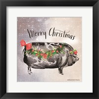 Vintage Christmas Be Merry Pig Framed Print