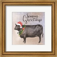 Framed 'Vintage Christmas Be Merry Cow' border=