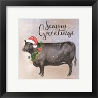 Framed 'Vintage Christmas Be Merry Cow' border=