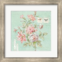 Framed 'Cottage Roses III Blue' border=