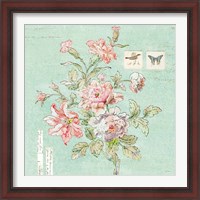 Framed 'Cottage Roses III Blue' border=