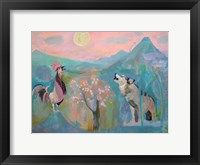 Framed Wolf and the Rooster Sing by Moonlight