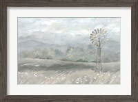 Framed Country Meadow Windmill Landscape Neutral