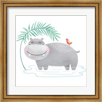 Framed 'Playful Pals- Hippo' border=