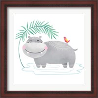 Framed 'Playful Pals- Hippo' border=