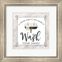 Framed 'Bath Humor Wash Your Hands' border=