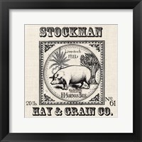 Farmhouse Grain Sack Label Pig Framed Print