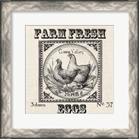 Framed 'Farmhouse Grain Sack Label Chickens' border=