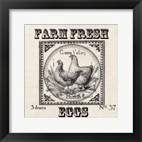 Farmhouse Grain Sack Label Chickens Framed Print