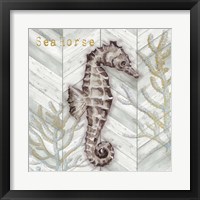 Framed 'Gray Gold Chevron Seahorse' border=