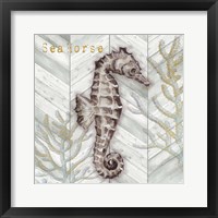 Framed 'Gray Gold Chevron Seahorse' border=