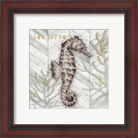 Framed 'Gray Gold Chevron Seahorse' border=