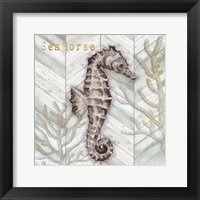 Gray Gold Chevron Seahorse Framed Print