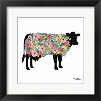 Framed Floral Cow