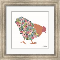 Framed 'Floral Rooster' border=