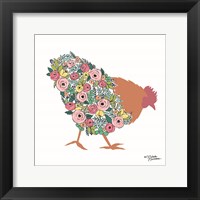 Framed Floral Rooster