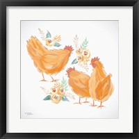 Framed Trio of Floral Roosters