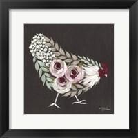 Framed Floral Hen Mint and Pink