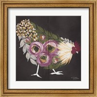 Framed 'Floral Hen on Black' border=