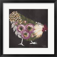 Framed 'Floral Hen on Black' border=