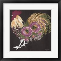 Framed 'Floral Rooster on Black' border=