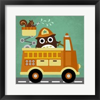 Framed Owl in Firetruck and Squirrel