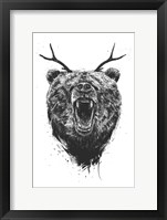 Framed Angry Bear With Antlers