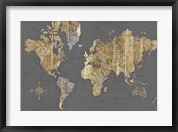 Framed Gilded Map Gray - No Border