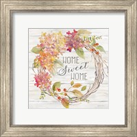 Framed 'Farmhouse Hydrangea Wreath Spice I Home' border=