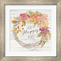 Framed 'Farmhouse Hydrangea Wreath Spice II Happy Place' border=