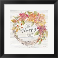 Farmhouse Hydrangea Wreath Spice II Happy Place Framed Print