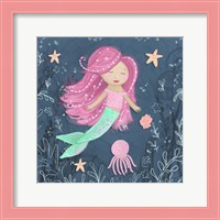 Framed Mermaid and Octopus Navy I