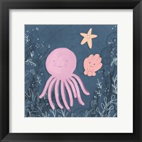 Mermaid and Octopus Navy II Framed Print
