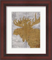 Framed 'Rustic Lodge Animals Moose on Grey' border=