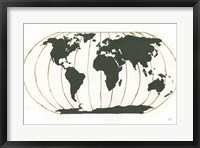 Framed World Map Gold Lines