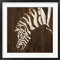 Framed White Zebra on Dark Wood