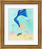 Framed 'Mermaid and Sea Turtle I' border=