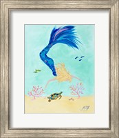 Framed 'Mermaid and Sea Turtle I' border=