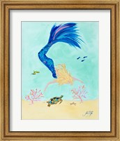 Framed 'Mermaid and Sea Turtle I' border=