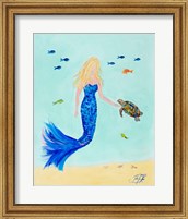 Framed 'Mermaid and Sea Turtle II' border=