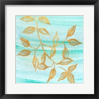 Framed 'Gold Moment of Nature on Teal II' border=