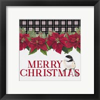 Framed 'Chickadee Christmas Red II Merry Christmas' border=