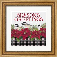 Framed 'Chickadee Christmas Red IV Seasons Greetings' border=